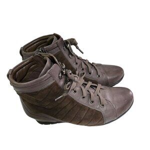 Earthies Limburg Charcoal Leather Hidden Wedge Ankle Booties Size 7B